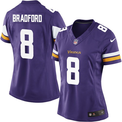 Women's Limited Sam Bradford Nike Jersey Purple Home - #8 NFL Minnesota Vikings